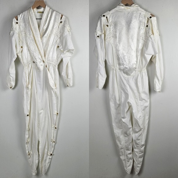 Vintage 80s Victor O'BADIDO'NC Jumpsuit S‎ Off White Cotton Satin Open Sides - Picture 16 of 16